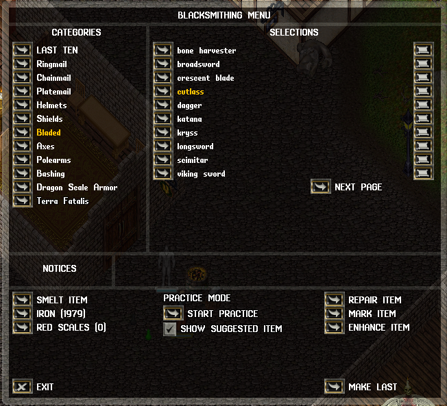 Practice Mode no menu de craft